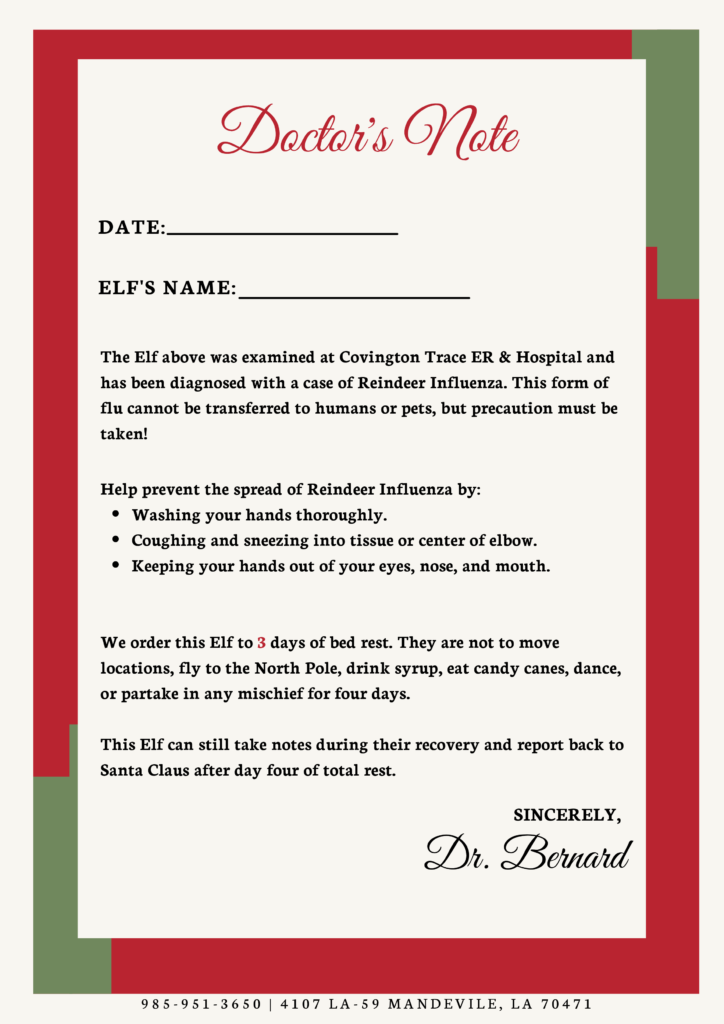 Elf Doctor s Note No Moving For 3 Days Covington Hospital Elf Doctor s Note No Moving For 3 Days Covington Hospital